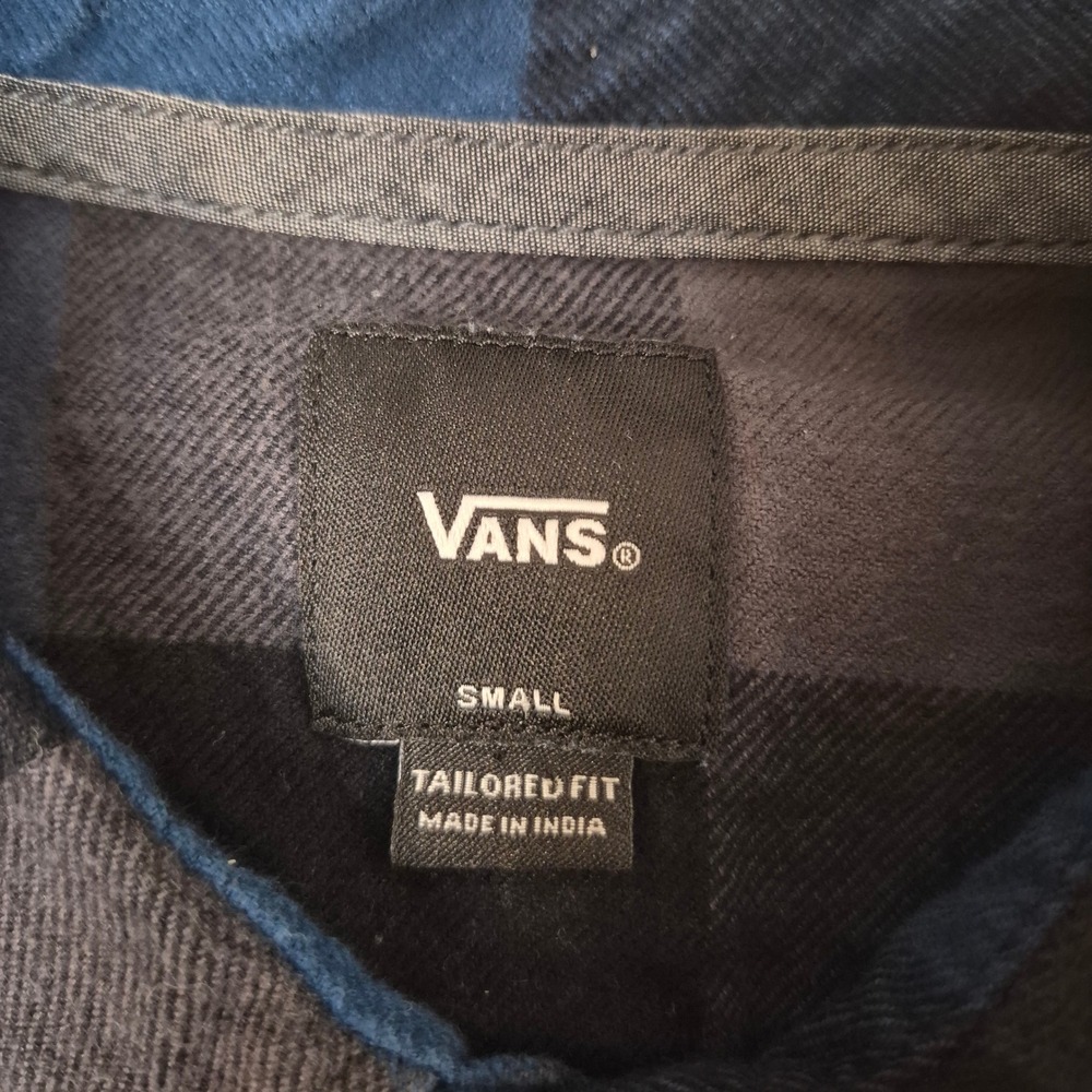 Vans Flannel Shirt Mens Small Blue Grey Black Plaid Tailored Fit Workshirt Skate - Picture 3 of 10